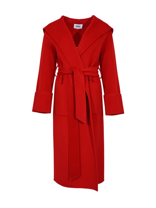 Cappotto lungo in double di lana con cappuccio Rosso Alpha studio | AD-4691N2011